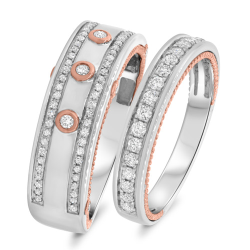 Photo of Unity 1/2 ct tw. Diamond His and Hers Matching Wedding Band Set 10K White Gold [WB456W]