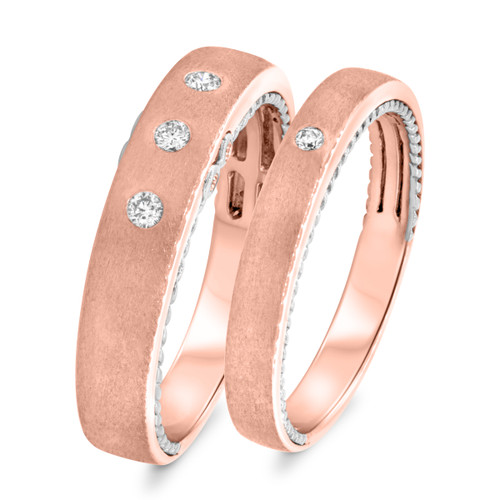 Photo of Eternally 1/6 ct tw. Diamond His and Hers Matching Wedding Band Set 10K Rose Gold [WB460R]