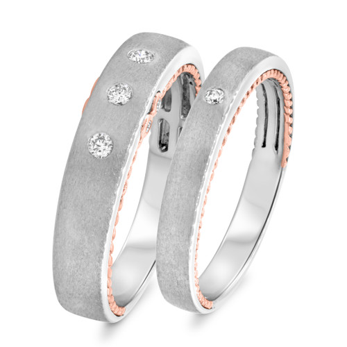 Photo of Eternally 1/6 ct tw. Diamond His and Hers Matching Wedding Band Set 10K White Gold [WB460W]