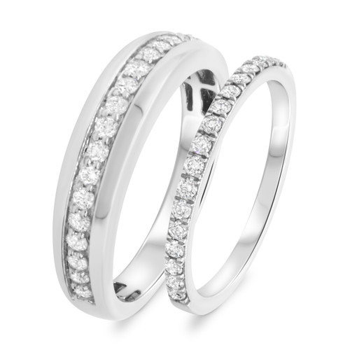 Photo of Dylan 3/4 ct tw. Diamond His and Hers Matching Wedding Band Set 14K White Gold [WB467W]