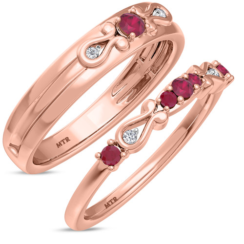Photo of Garland 1/3 Carat T.W. Ruby and Diamond Matching Wedding Band Set 10K Rose Gold [WB2074R]