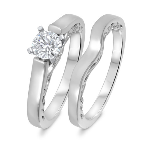Photo of Aitamah 1/2 ct tw. Round Solitaire Diamond Bridal Ring Set 10K White Gold [BR709W-R045]