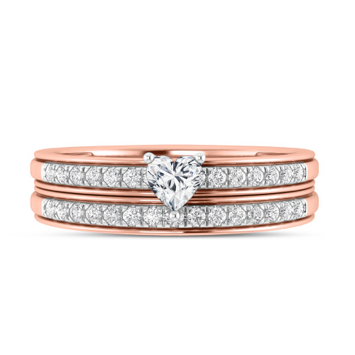 Photo of Trace 3/4 ct tw. Lab Grown Heart Solitaire Bridal Set 14K Rose Gold [BR1636R-C000]