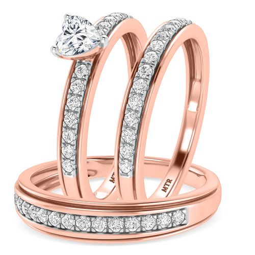 Photo of Trace 7/8 ct tw. Lab Grown Heart Solitaire Trio Set 14K Rose Gold [BT1636R-C000]