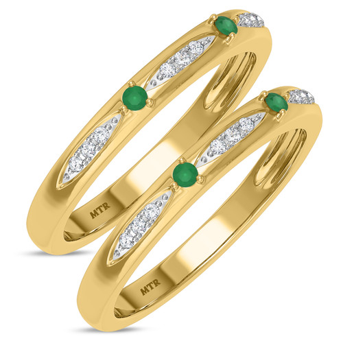 Photo of Mawar 1/5 Carat T.W. Emerald and Diamond Same Sex Ladies Band Set 10K Yellow Gold [WL2145Y]