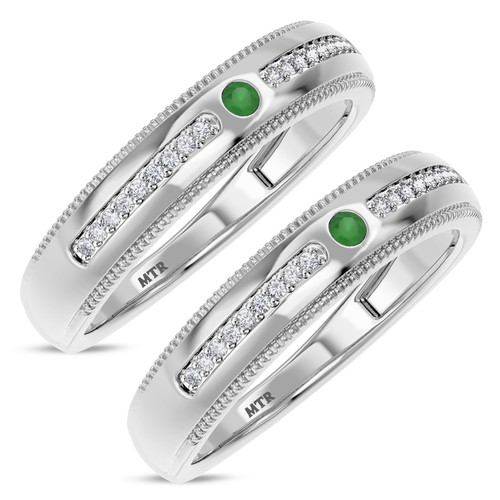 Photo of Kalina 1/7 CT. T.W. Emerald and Diamond Matching Wedding Band Set 14K White Gold [WM2136W]