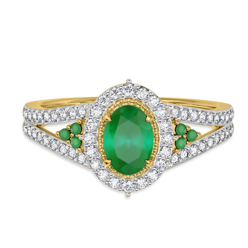 Photo of Kantuta 1 1/7 CT. T.W. Emerald and diamond Engagement Ring 10K Yellow Gold [BT2157YE-C000]