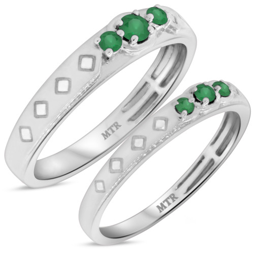 Photo of Azaleia 1/3 Carat T.W. Emerald and Diamond Matching Wedding Band Set 10K White Gold [WB2147W]