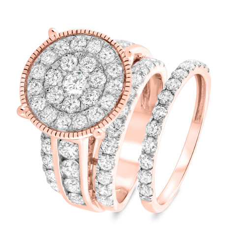 Photo of Eros 3 3/8 ct tw. Lab Grown Round Cluster Bridal Set 14K Rose Gold [BR2354R-C000]