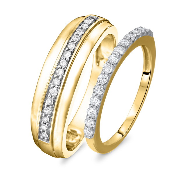 Brushed Gold Tungsten Couple's Ring Set | Vansweden Jewelers