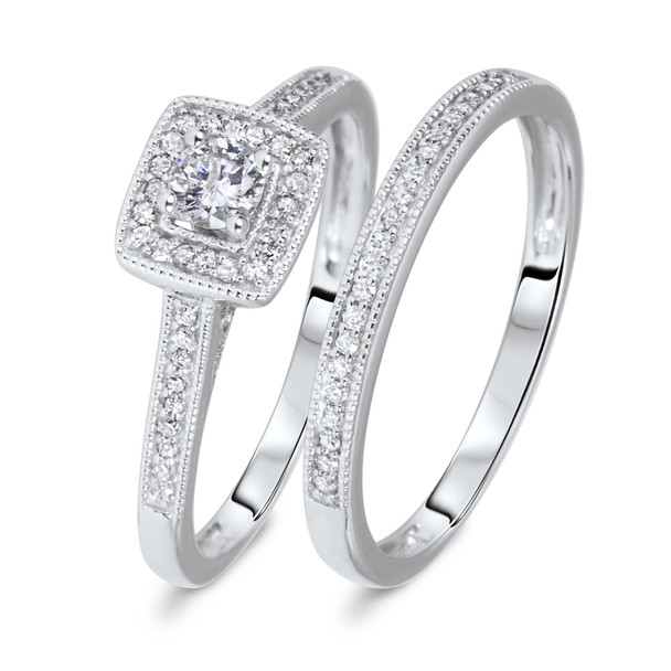Bridgette 1/3 ct tw. Cushion Diamond Bridal Ring Set 14K White Gold - My  Trio Rings