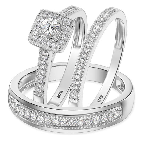 Bridgette 1/2 ct tw. Cushion Cluster Trio Set 10K White Gold