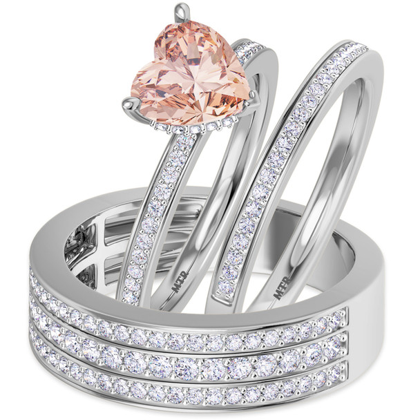 Armani 2 7 8 ct tw. Heart Morganite Matching Trio Ring Set 14K