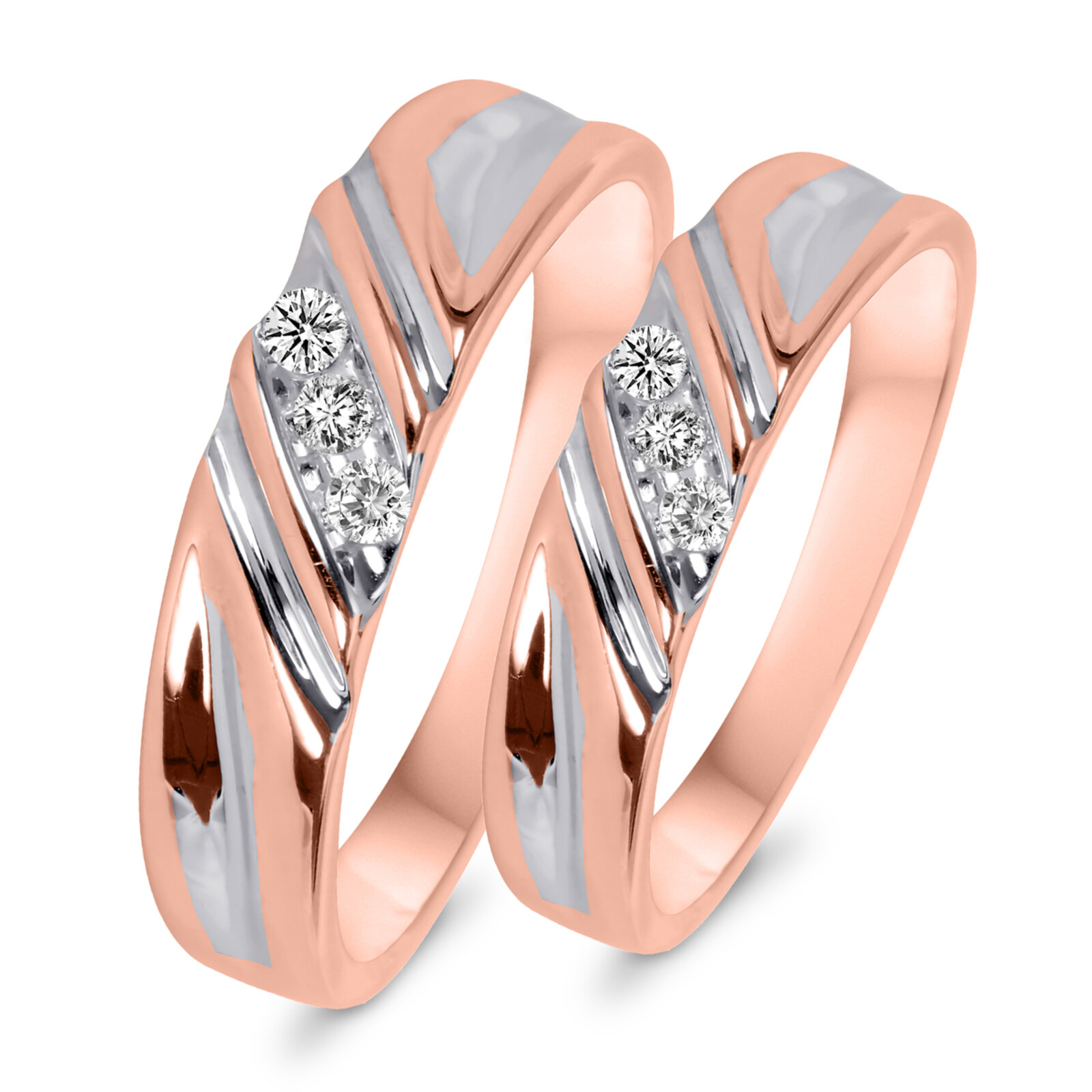 Classic Plain Platinum Couple Rings With a Rose Gold Border JL PT 633