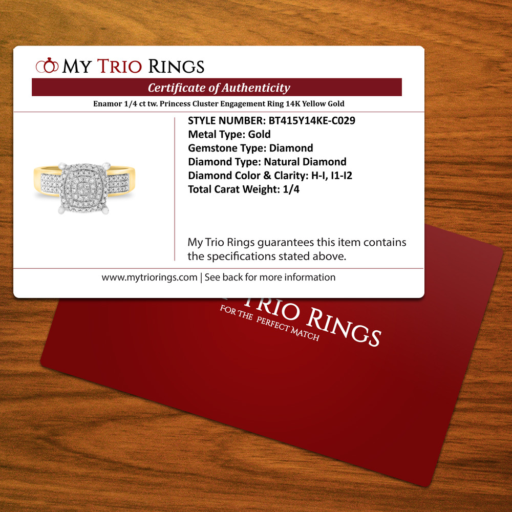 Enamor 1/2 ct tw. Princess Cluster Trio Set 14K Yellow Gold - My Trio Rings
