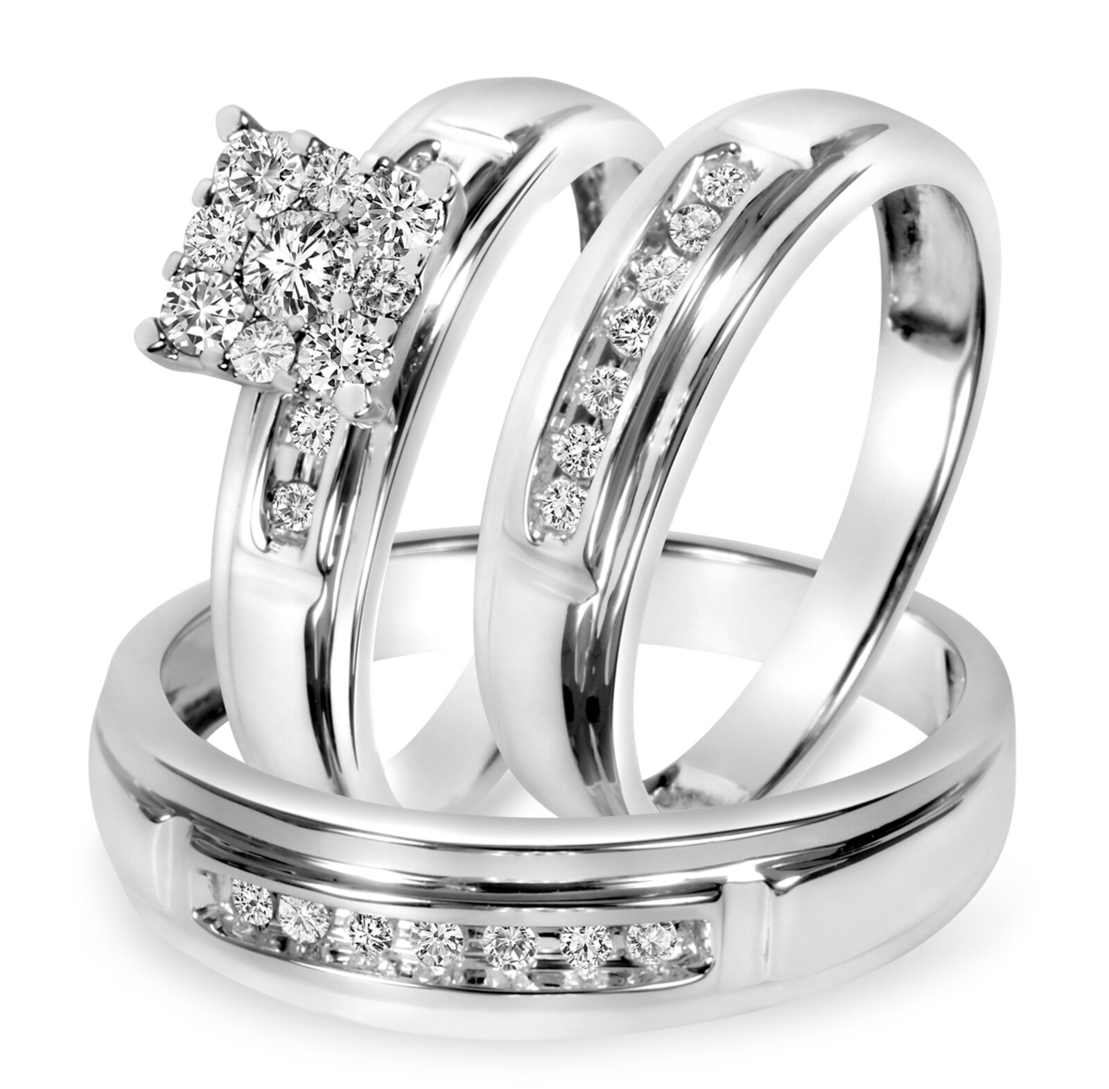 14k White Gold Fn Trio Ring Set His Hers Lab Created Diamond Engagement  Wedding | eBay