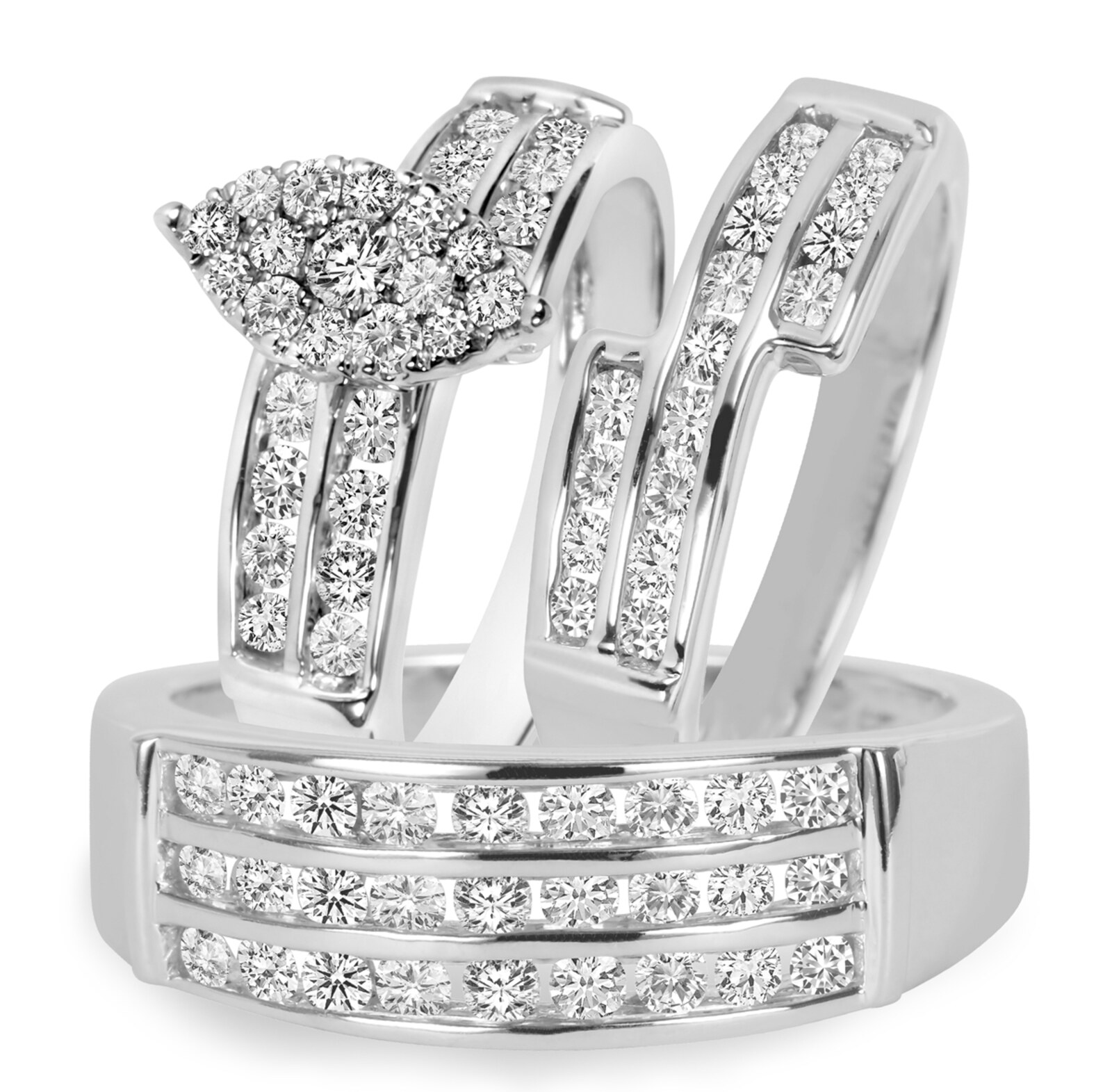 2/3 cttw Diamond Bridal Trio Ring Set 10K White Gold Men and Women's W -  Vir Jewels