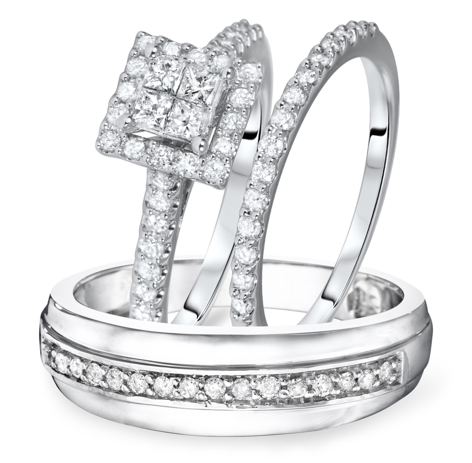 Piper 1 ct tw. Princess Cluster Trio Set 14K White Gold