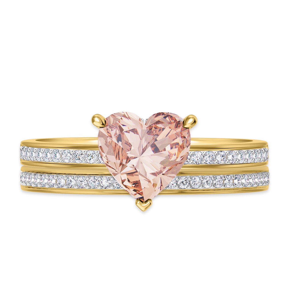 Armani 2 1/4 ct tw. Heart Morganite Bridal Ring Set 14K Yellow Gold