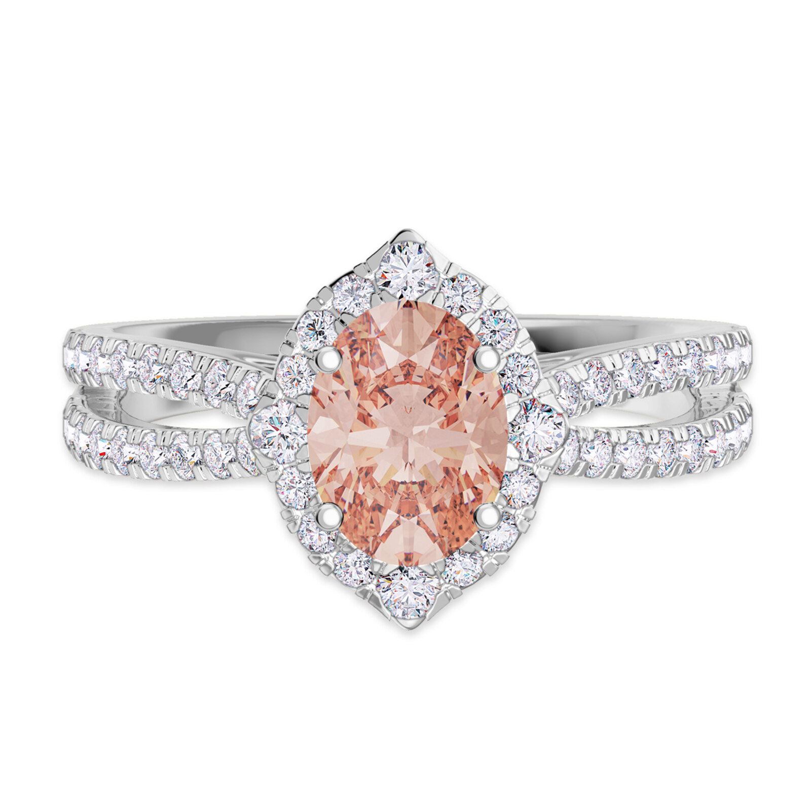 Pear Morganite Engagement Ring With A Diamond Halo And Vintage Accent In  Stock