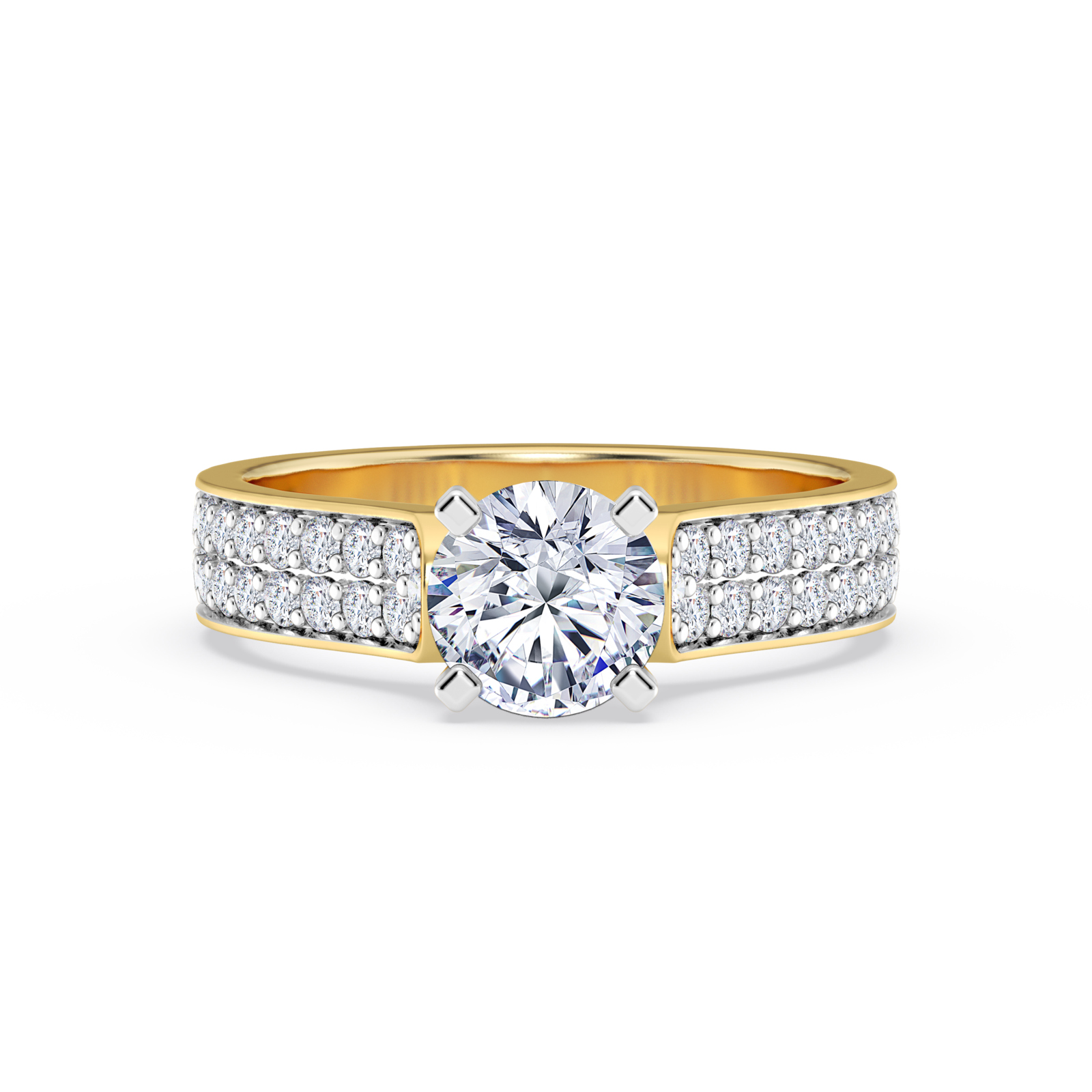 Diamond Double Row Ring 1-1/2 ct tw Round 14K Yellow Gold