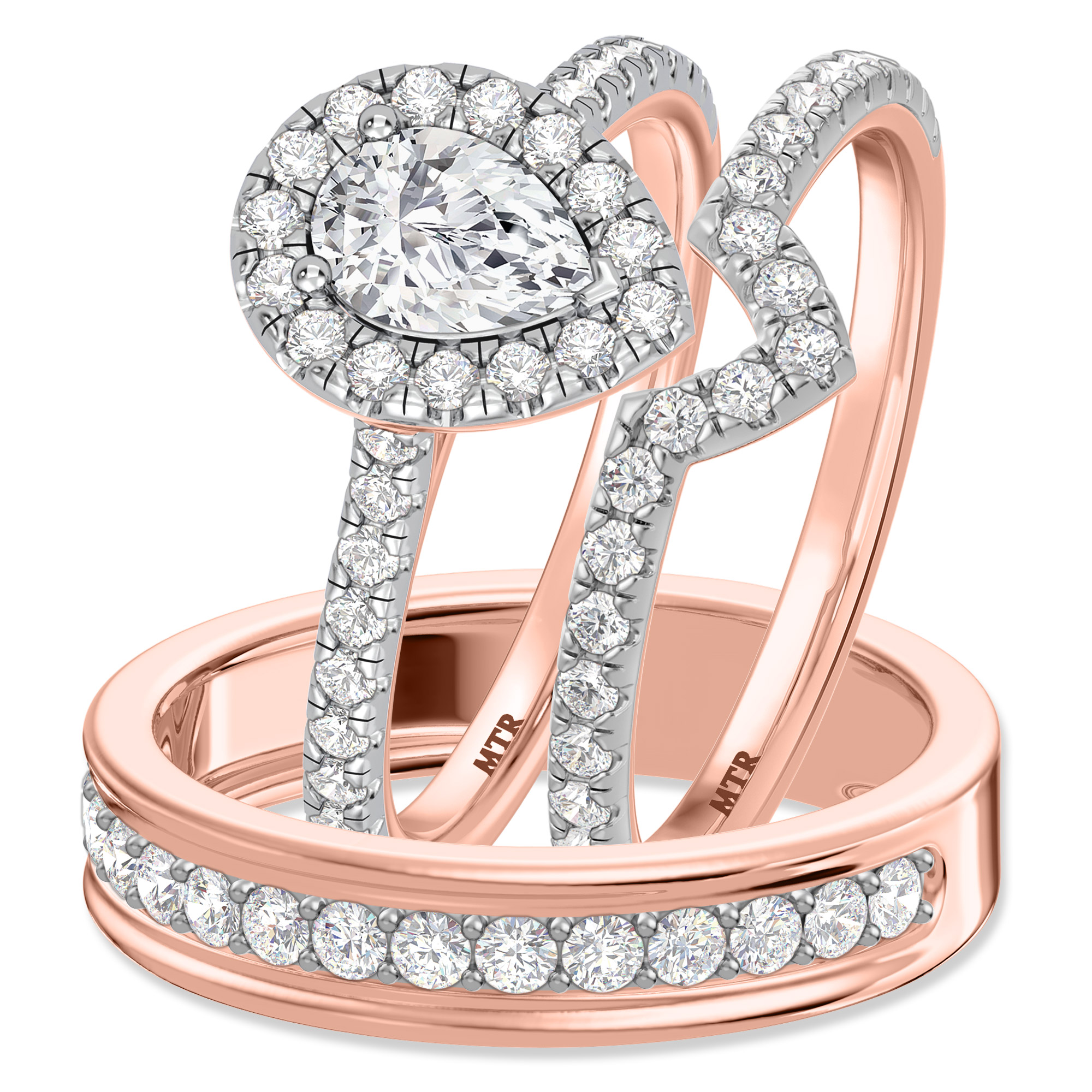 Adeola 1 2/3 ct tw. Lab Grown Pear Solitaire Trio Set 10K