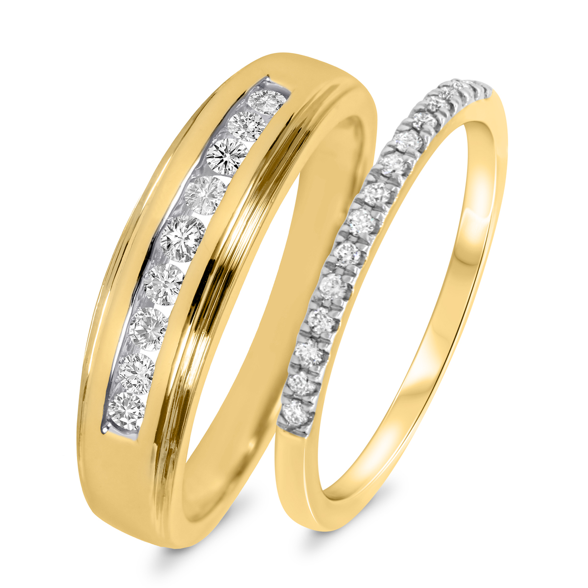 Florance 1/3 ct Tw. Diamond His and Hers Matching Wedding Band Set 14K Yellow Gold