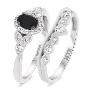 Amira 2/3 ct tw. Oval Solitaire Bridal Set 14K White Gold - My Trio Rings