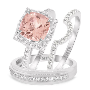 Milly 5/8 Carat Morganite and Diamond Trio Matching Wedding