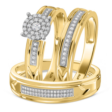 Enamor 1/2 ct tw. Princess Cluster Trio Set 14K Yellow Gold - My Trio Rings