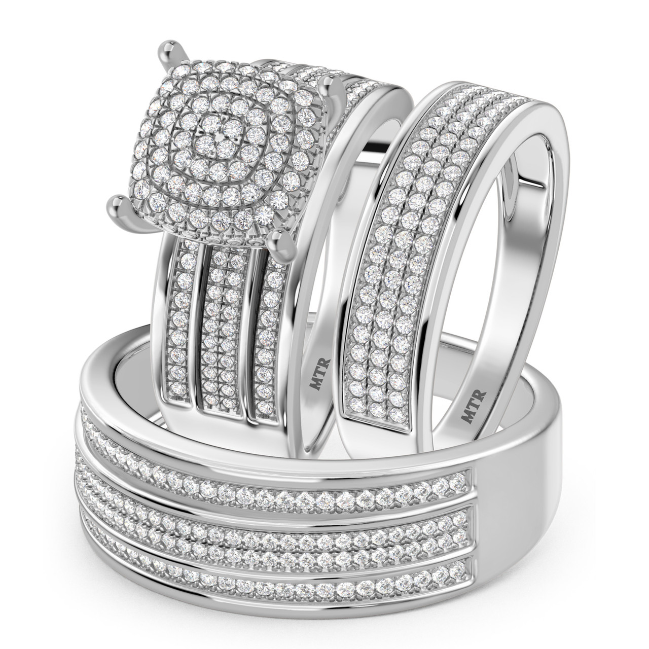 Photo of Jia 1 1/4 ct tw. Diamond Cushion Cluster Trio Set 10K White Gold [BT422W-C029]
