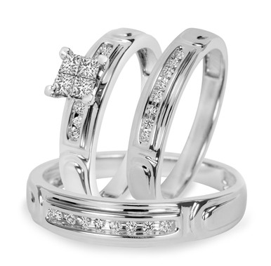 Enamor 1/2 ct tw. Princess Cluster Trio Set 14K Yellow Gold - My Trio Rings