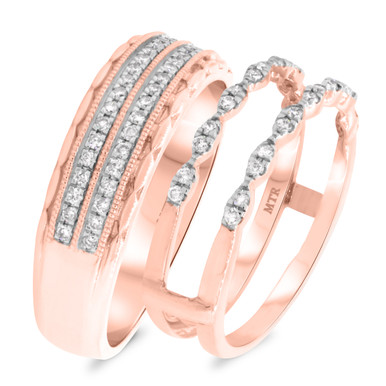 The Lorna Set: Rose Gold & Sterling Silver Trio: Western Wedding Ring Set, Stackable Engagement Ring Set