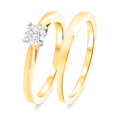Azyan 1/2 ct tw. Lab Grown Round Solitaire Bridal Set 14K Yellow Gold ...