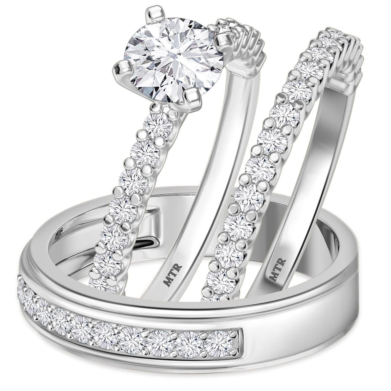 1/3ct His & Hers Diamond Trio Engagement Wedding Bridal Ring Set