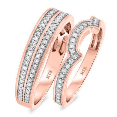 The Lorna Set: Rose Gold & Sterling Silver Trio: Western Wedding Ring Set, Stackable Engagement Ring Set