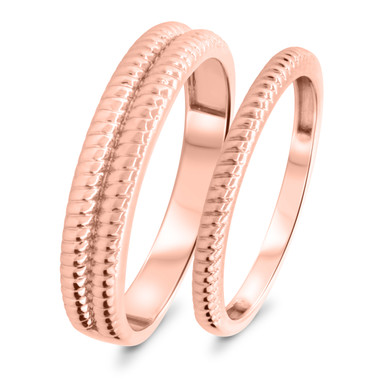 The Lorna Set: Rose Gold & Sterling Silver Trio: Western Wedding Ring Set, Stackable Engagement Ring Set