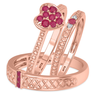 Manuka 3/8 CT. T.W. Ruby and Diamond Trio Matching Wedding Ring Set 10K ...