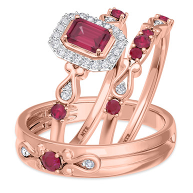 Garland 1 1/10 Carat T.W. Ruby and Diamond Trio Matching Wedding Ring ...