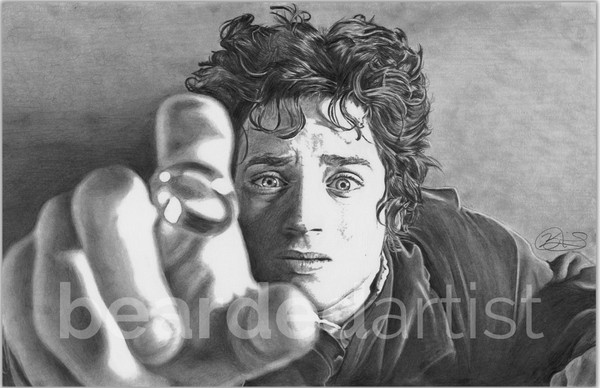 Frodo Baggins from Lord of the Rings Fine Art - "Underhill's Oopsie" - Lord of the Rings Artwork - 11x17 Pencil Drawing Print