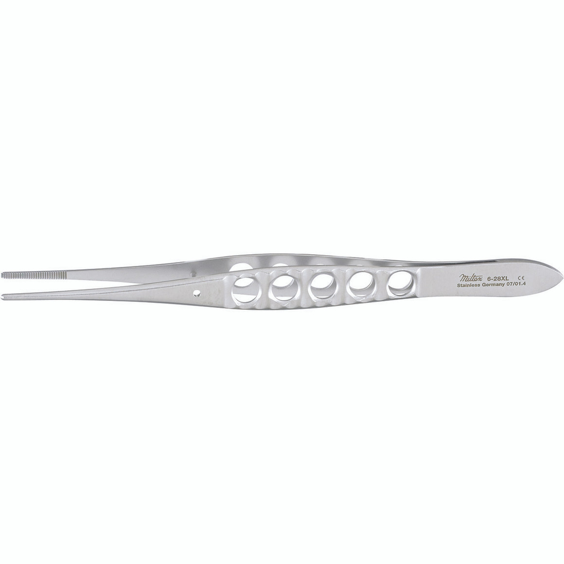 Dressing Forceps, Delicate Pattern, Lightweight With Fenestrated Handles, 5-1/2", Serrated Tips, 6-28XL