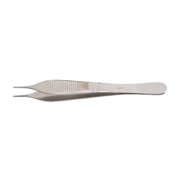 Meisterhand Micro Adson Tissue Forceps, 4-3/4" (121mm), 0.6mm Wide, Serrated Jaws, MH17-2510