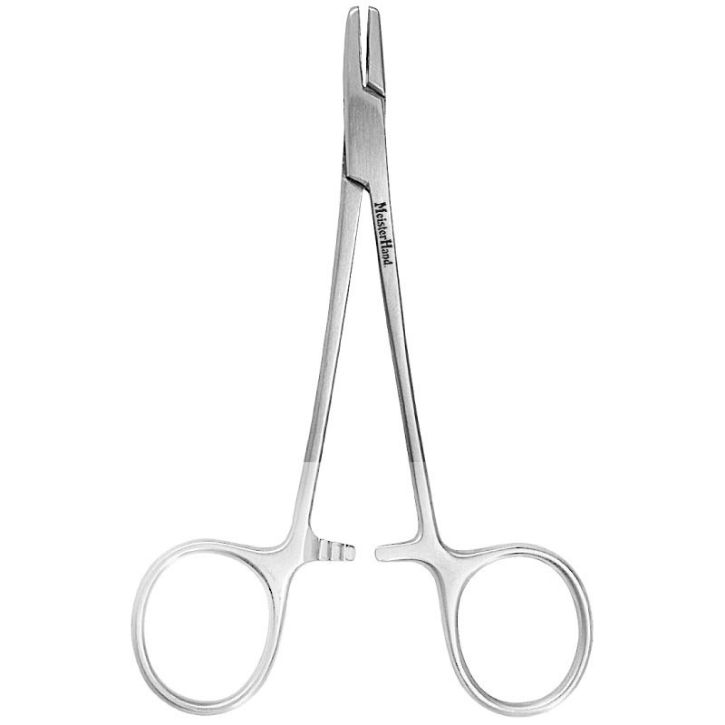 Meisterhand Derf Needle Holder, 4-7/8" (124mm), Tungsten Carbide, Serrated Jaws, 3600 Teeth Per Square Incs, MH8-4TC