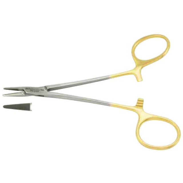 Padgett Neivert Needle Holder, Tungsten Carbide, Serrated Jaws, One Angled & Offset Ring, Length= 5" (127 mm), PM-2420