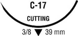 Monosof monofilament nylon suture - size: 3-0, length: 30 in (75 cm), needle name: C-17, needle type: reverse cutting, color: black, SN-673