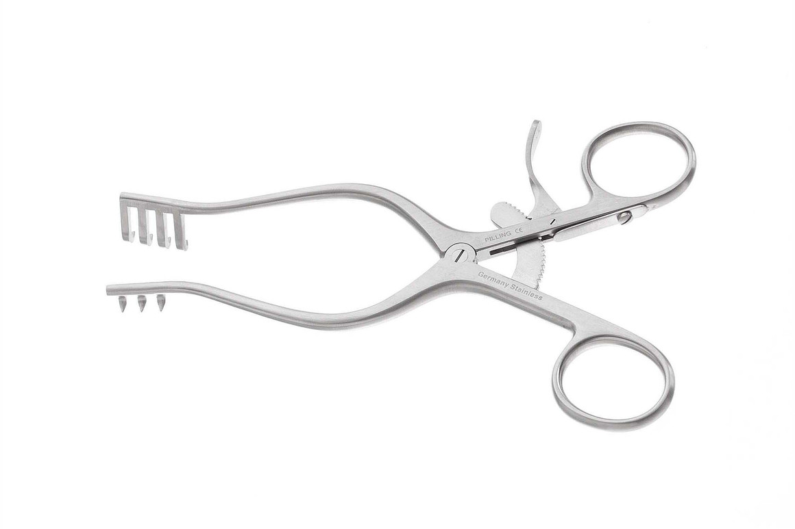 Weitlaner Retractors 9 1/2" (24.0 cm) 9 1/2" (24.0 cm) 3 x 4 sharp prongs Pilling® Pattern, satin finish, 165356