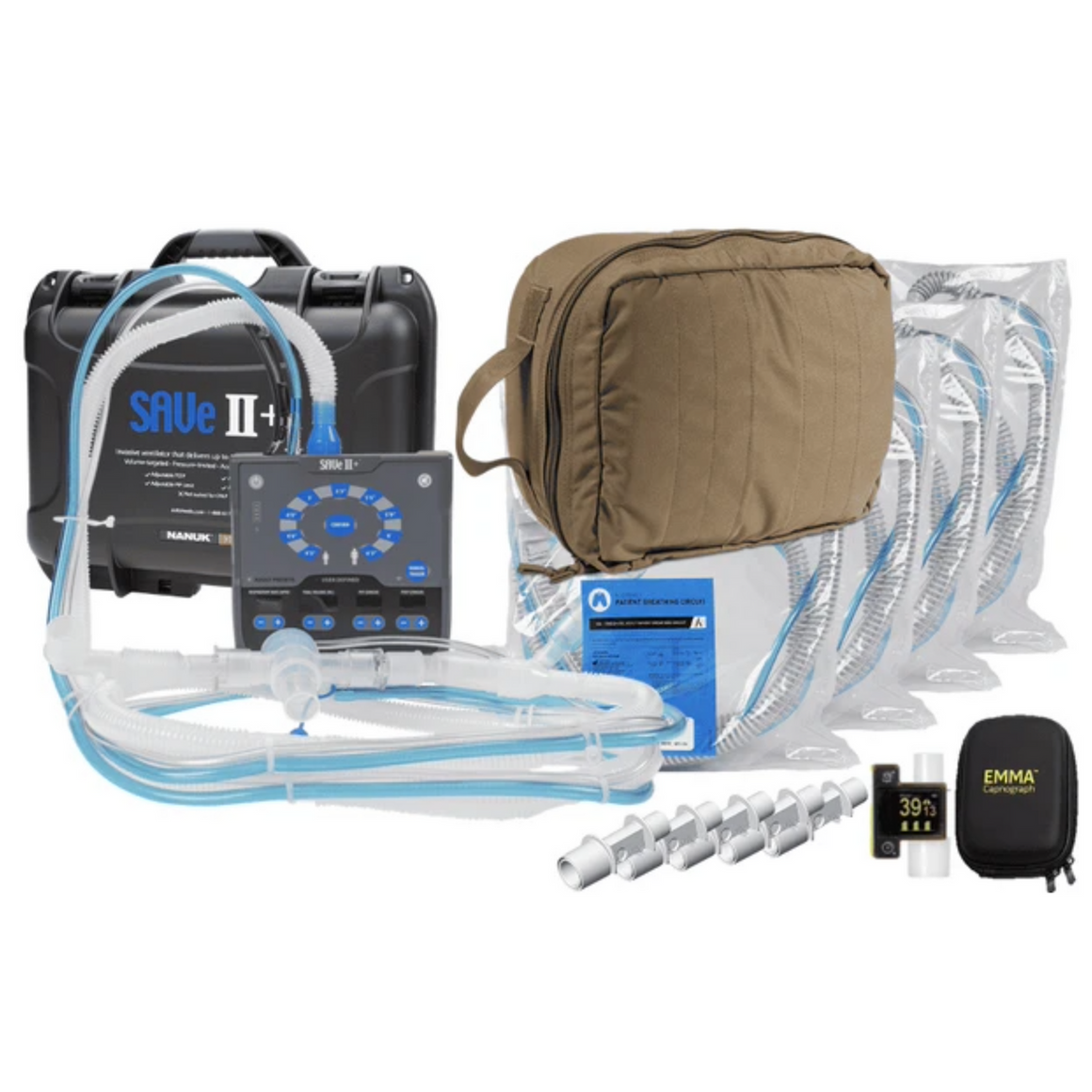 SAVE II+ Ventilator W/EMMA Capnograph; Helicopter Starter Set - Coyote Brown, 70110H-CH