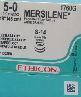 Ethicon Mersilene Suture, Sabreloc Spatula, 1/4 Circle, 8mm, 45cm