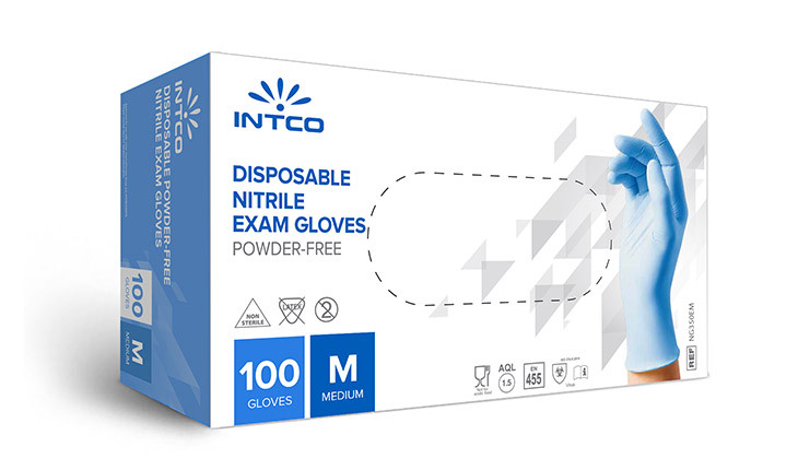 Intco Medical Disposable Nitrile Exam Gloves, Large, 1000/case