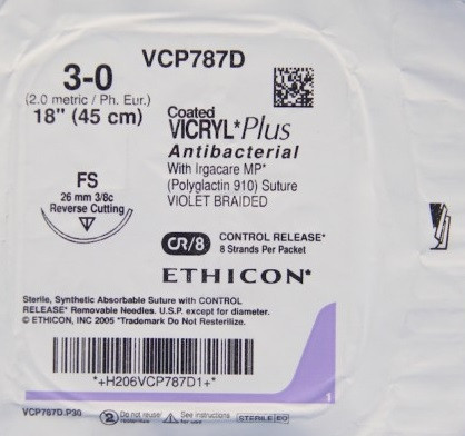 Ethicon Coated VICRYL Plus Antibacterial Suture, Reverse Cutting